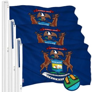 G128 3 Pack: Michigan MI State Flag | 3x5 Ft | ToughWeave Series Embroidered 300D Polyester | Embroidered Design, Indoor/Outdoor, Brass Grommets