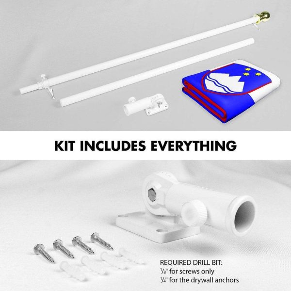 G128 Combo Pack: 6 Ft Tangle Free Spinning Flagpole (White) & Slovenia Flag 3x5 Ft Printed 150D Polyester, Brass Grommets (Flag Included) Aluminum Flag Pole - Image 2