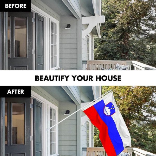 G128 Combo Pack: 6 Ft Tangle Free Spinning Flagpole (White) & Slovenia Flag 3x5 Ft Printed 150D Polyester, Brass Grommets (Flag Included) Aluminum Flag Pole - Image 3
