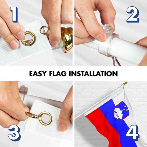 G128 Combo Pack: 6 Ft Tangle Free Spinning Flagpole (White) & Slovenia Flag 3x5 Ft Printed 150D Polyester, Brass Grommets (Flag Included) Aluminum Flag Pole - Image 7