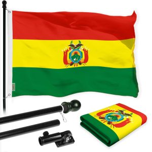 G128 Combo Pack: 6 Ft Tangle Free Spinning Flagpole (Black) & Bolivia Flag 3x5 Ft Printed 150D Polyester, Brass Grommets (Flag Included) Aluminum Flag Pole