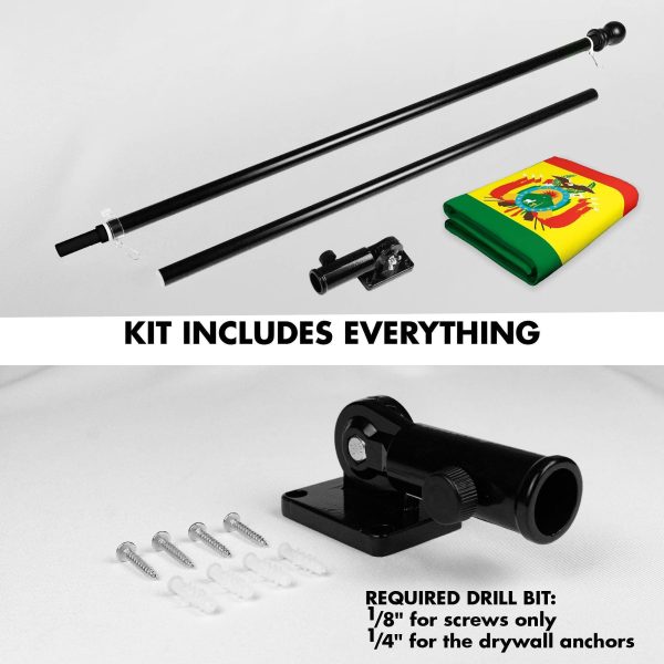 G128 Combo Pack: 6 Ft Tangle Free Spinning Flagpole (Black) & Bolivia Flag 3x5 Ft Printed 150D Polyester, Brass Grommets (Flag Included) Aluminum Flag Pole - Image 2