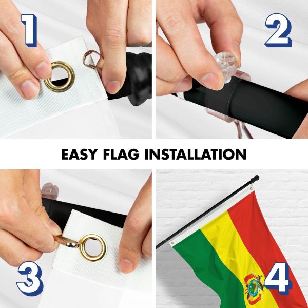 G128 Combo Pack: 6 Ft Tangle Free Spinning Flagpole (Black) & Bolivia Flag 3x5 Ft Printed 150D Polyester, Brass Grommets (Flag Included) Aluminum Flag Pole - Image 7