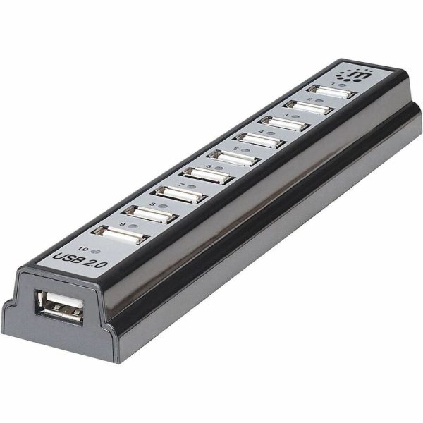 Manhattan USB-A 10-Port Desktop Hub, 10x USB-A Ports, 480 Mbps (USB 2.0), Bus or AC Power, Hi-Speed USB, Black, Three Year Warranty, Boxed (With Euro 2-pin plug) - Image 2