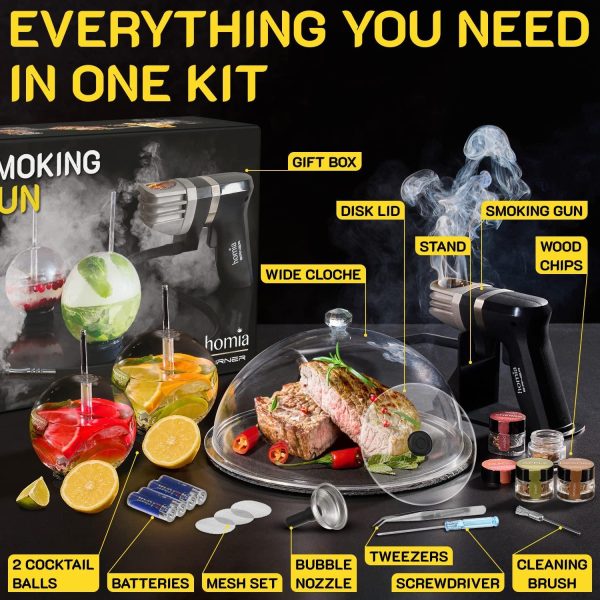 Smoking Gun Wood Smoke Infuser Birner PRO  Starter Kit 11 PCS Smoker Machine with Accessories and Wood Chips  Cold Smoke for Food and Drinks  Gift for Man - Image 4