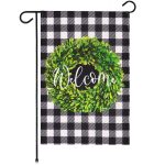 G128 Garden Flag Welcome Wreath | 12x18 Inch | Printed Burlap Polyester - Everyday Decoration