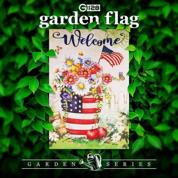 G128 Garden Flag Welcome USA Flag Flower Pot | 12x18 Inch | Printed Blockout Polyester - Patriotic Decoration - Image 2