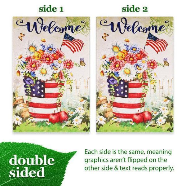 G128 Garden Flag Welcome USA Flag Flower Pot | 12x18 Inch | Printed Blockout Polyester - Patriotic Decoration - Image 3