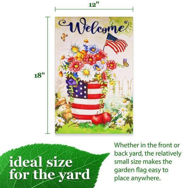 G128 Garden Flag Welcome USA Flag Flower Pot | 12x18 Inch | Printed Blockout Polyester - Patriotic Decoration - Image 4