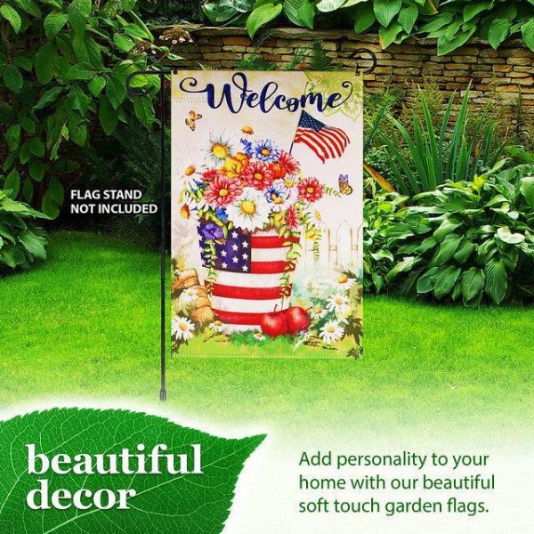 G128 Garden Flag Welcome USA Flag Flower Pot | 12x18 Inch | Printed Blockout Polyester - Patriotic Decoration - Image 8