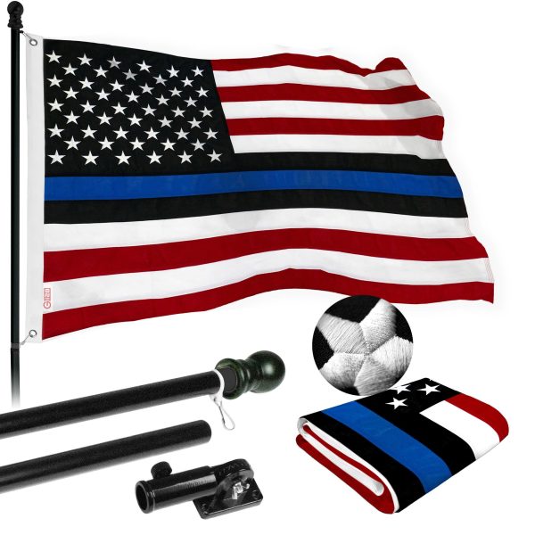 G128 Flag Pole 5 FT Black Tangle Free & Blue Lives Matter Flag 2x3 FT Combo Embroidered Spun Polyester