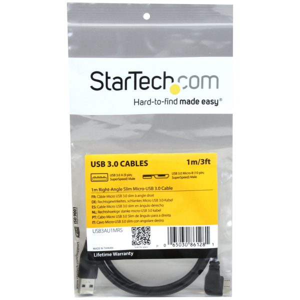 StarTech.com 1m 3 ft Slim Micro USB 3.0 (5Gbps) Cable - M/M - USB 3.0 A to Right-Angle Micro USB - USB 3.2 Gen 1 - Image 4