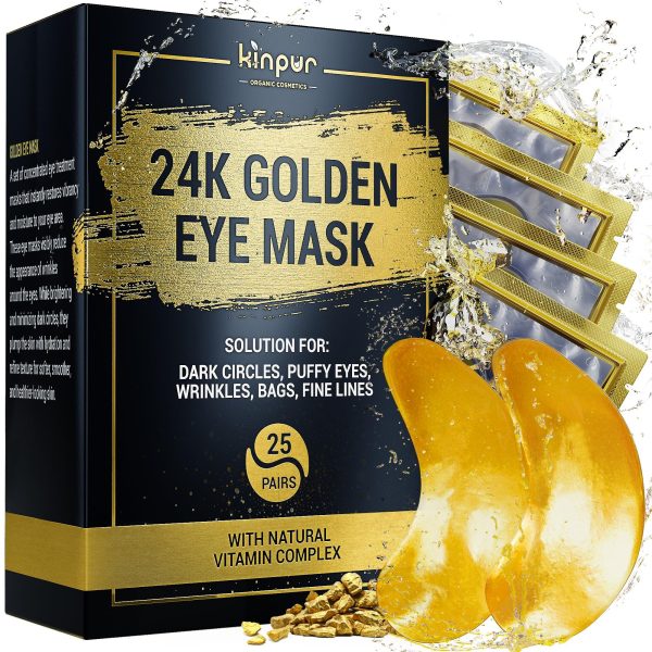 50pcs   24k Gold Under Eye Patches for Dark Circles Puffy Eyes Wrinkles   Collagen Under Eye Masks   Hydrating Under Eye Gel Pads for Eye Bags for All Skin Types