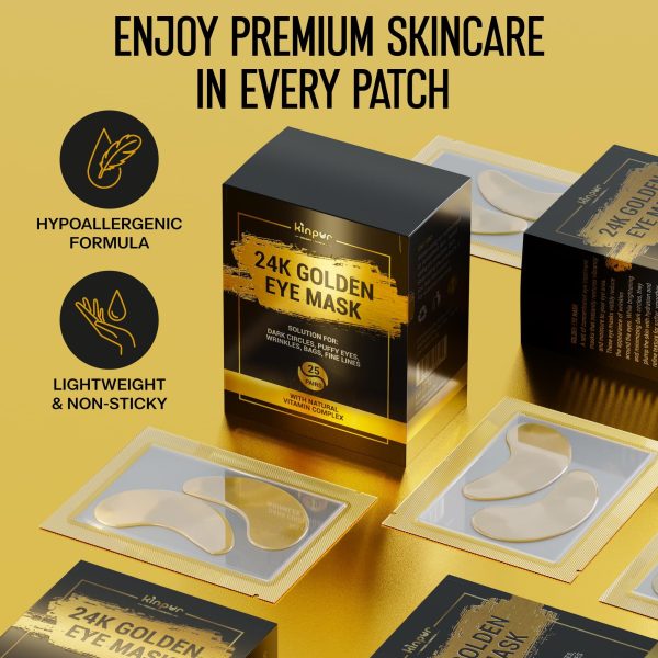 50pcs   24k Gold Under Eye Patches for Dark Circles Puffy Eyes Wrinkles   Collagen Under Eye Masks   Hydrating Under Eye Gel Pads for Eye Bags for All Skin Types - Image 3