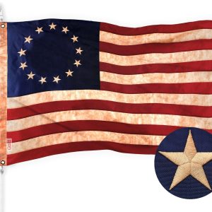 G128 Betsy Ross Tea-Stained Flag | 3x5 Ft | ToughWeave Pro Series Embroidered 420D Polyester | Historical Flag
