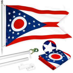 G128 - 6 Feet Tangle Free Spinning Flagpole (Silver) Ohio Flag Brass Grommets Embroidered 3x5 ft (Flag Included) Aluminum Flag Pole