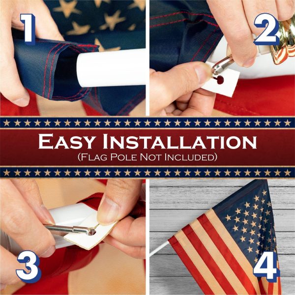 G128 3 Pack: American USA Tea-Stained Flag | 2x3 Ft | ToughWeave Pro Series Pole Sleeve Embroidered 420D Polyester | Embroidered Stars - Image 7
