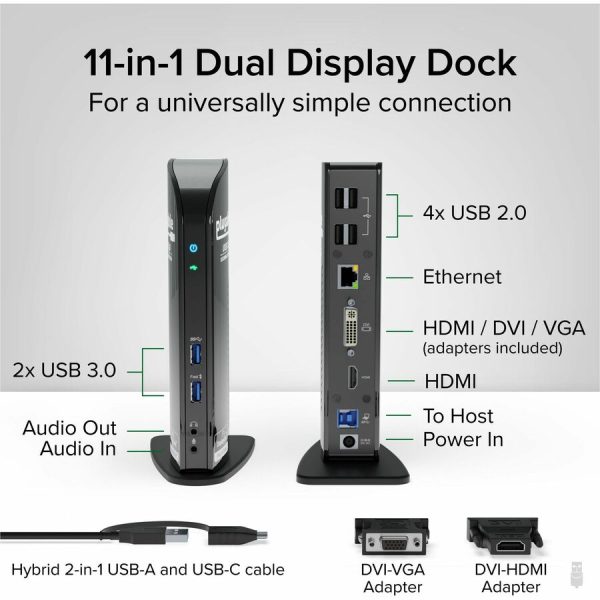 Plugable USB 3.0 Universal Laptop Docking Station Dual Monitor for Windows and Mac - Image 2
