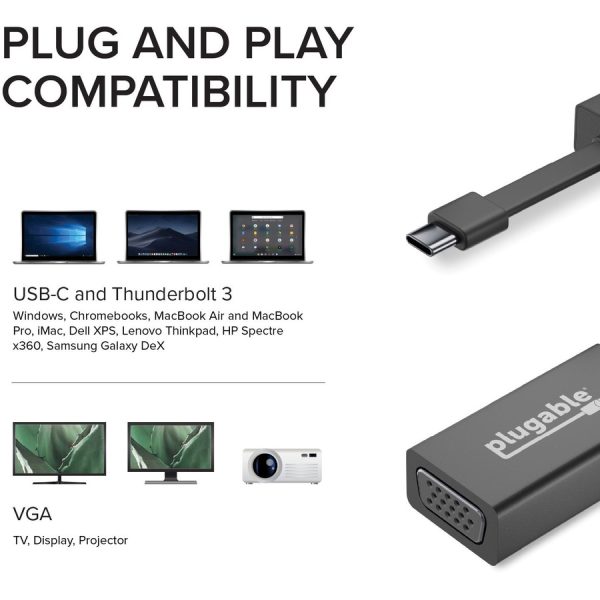 Plugable USB C to VGA Adapter, Thunderbolt 3 to VGA Adapter Compatible with Macbook Pro, Windows, Chromebooks, 2018 iPad Pro, Dell XPS, and more - Image 5