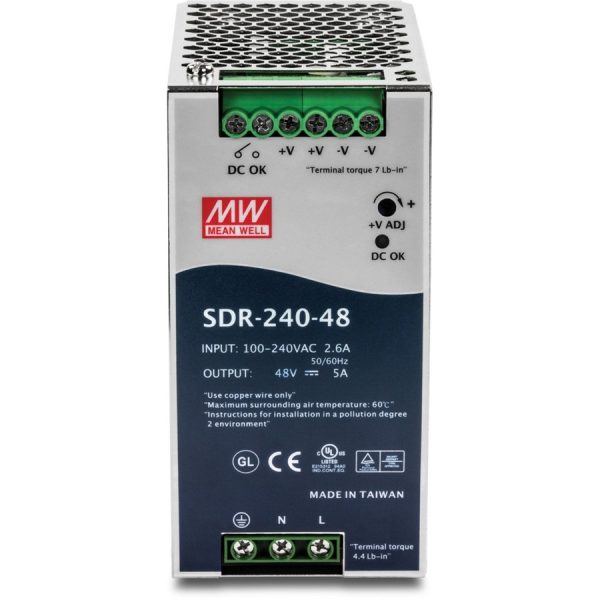 TRENDnet 240W Single Output Industrial DIN-Rail Power Supply, Extreme Operating Temp Range -25 to 70 °C(-13 to 158 °F) Built-in Active PFC, Passive Cooling, DIN-Rail Mount, Silver, TI-S24048 - Image 2