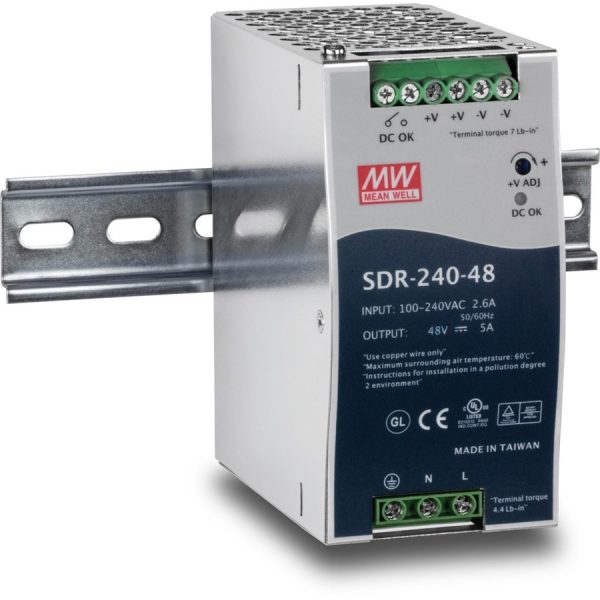 TRENDnet 240W Single Output Industrial DIN-Rail Power Supply, Extreme Operating Temp Range -25 to 70 °C(-13 to 158 °F) Built-in Active PFC, Passive Cooling, DIN-Rail Mount, Silver, TI-S24048 - Image 3