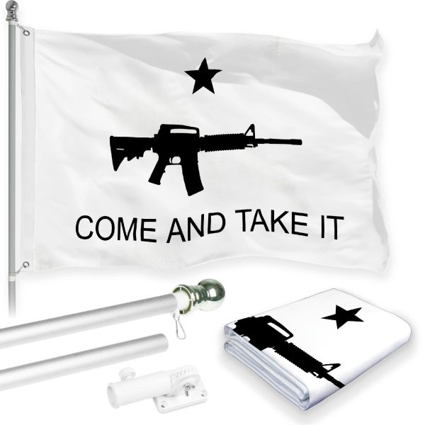 G128 Combo Pack: 6 Feet Tangle Free Spinning Flagpole (Silver) Come and Take It Rifle Flag 3x5 ft Printed 150D Brass Grommets (Flag Included) Aluminum Flag Pole