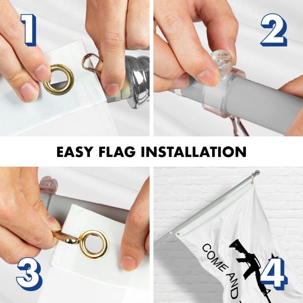 G128 Combo Pack: 6 Feet Tangle Free Spinning Flagpole (Silver) Come and Take It Rifle Flag 3x5 ft Printed 150D Brass Grommets (Flag Included) Aluminum Flag Pole - Image 7