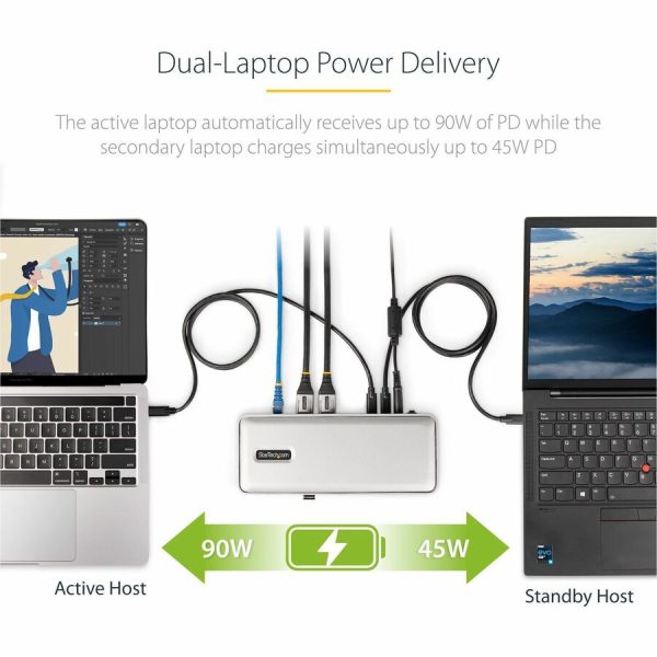 StarTech.com Dual-Laptop USB-C KVM Docking Station, Dual Monitor 4K 60Hz DisplayPort KVM Dock, 5x USB Hub, GbE, 90W/45W PD, Windows/Mac - Image 4