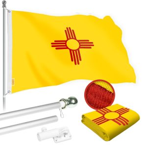 G128 Combo Pack: 5 Ft Tangle Free Spinning Flagpole (Silver) & New Mexico Flag 2x3 Ft Embroidered 220GSM Spun Polyester, Brass Grommets (Flag Included) Aluminum Flag Pole