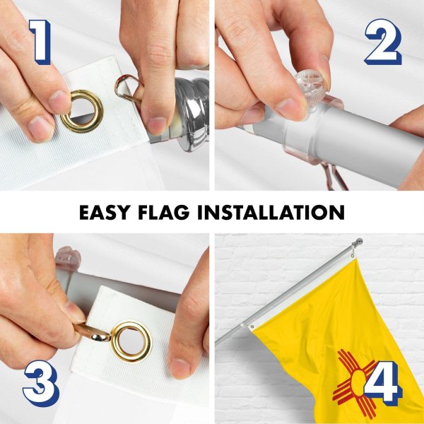 G128 Combo Pack: 5 Ft Tangle Free Spinning Flagpole (Silver) & New Mexico Flag 2x3 Ft Embroidered 220GSM Spun Polyester, Brass Grommets (Flag Included) Aluminum Flag Pole - Image 7