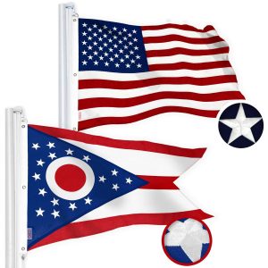 G128 Combo Pack: American USA Flag 6x10 Ft & Ohio OH State Flag 6x10 Ft | Both StormFlyer Series Embroidered 220GSM Spun Polyester, Brass Grommets