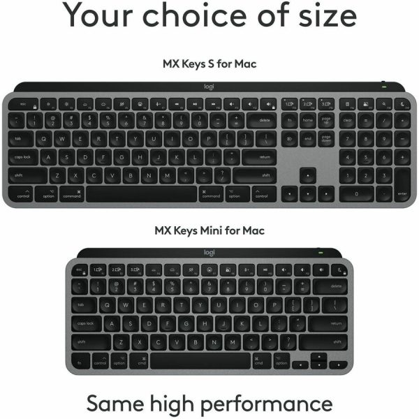 Logitech MX Keys Mini for Mac Minimalist Wireless Keyboard Compact, Bluetooth, Backlit Keys, USB-C, Fast - Space Gray - Image 10