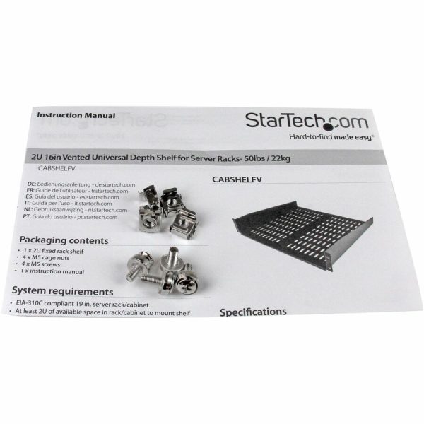 StarTech.com 2U 16in Universal Vented Rack Mount Cantilever Shelf - Fixed Server Rack Cabinet Shelf - 50lbs / 23kg - Image 4