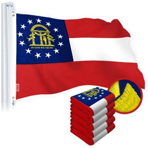 G128 5 Pack: Georgia GA State Flag | 2.5x4 Ft | StormFlyer Series Embroidered 220GSM Spun Polyester | Embroidered Design, Indoor/Outdoor, Brass Grommets, Heavy Duty, All Weather