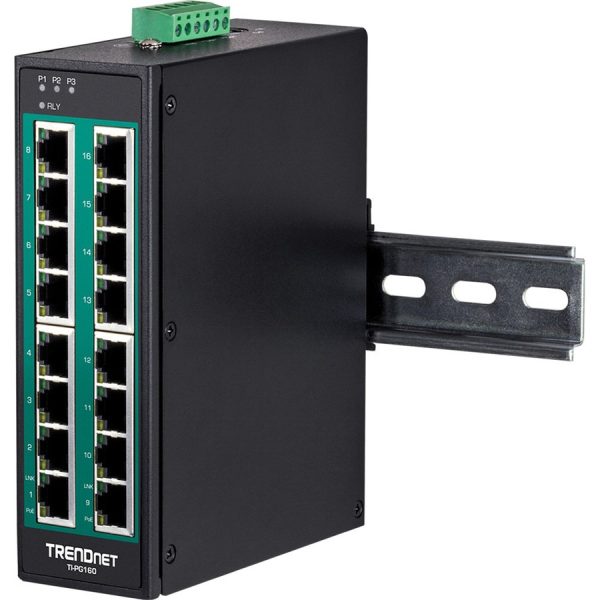 TRENDnet 16-Port Hardened Industrial Unmanaged Gigabit 10/100/1000Mbps DIN-Rail Switch w/ 16 Gigabit PoE+ Ports; Lifetime Protection; TI-PG160 - Image 6