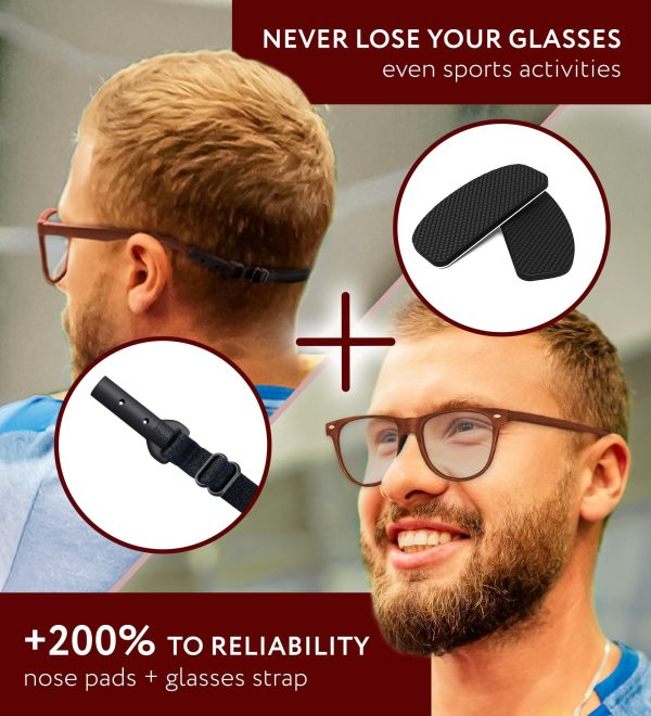 Glasses Nose Grips Non Slip   Eyeglass Nose Pads Anti Slip 1 mm   6 Pairs Nose Bridge Pads for Glasses   Silicone Glasses Nose Pad (Black Pads & Black Glasses Strap) - Image 4