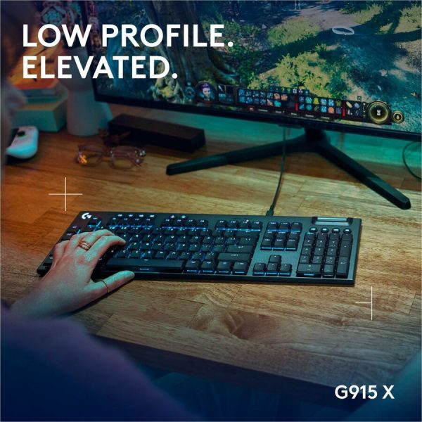Logitech G915 X Low-Profile Wired Mechanical Gaming Keyboard, Double-Shot PBT Keycaps, Fully Programmable Keys, RGB Lighting, Aluminum Finish, GL Brown Tactile Switches - PC/Mac - Image 2