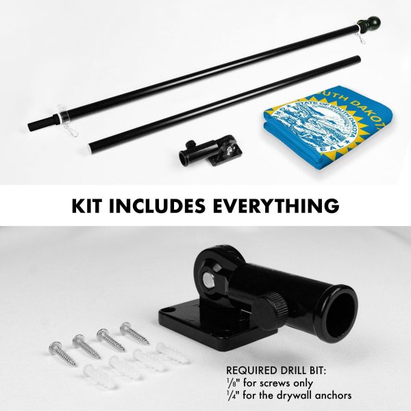 G128 Combo Pack: 6 Ft Tangle Free Spinning Flagpole (Black) & South Dakota Flag 3x5 Ft Printed 150D Polyester, Brass Grommets (Flag Included) Aluminum Flag Pole - Image 2