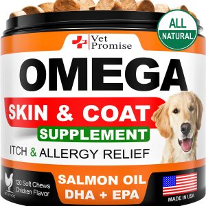 Omega 3 for Dogs   Dog Skin and Coat Supplement   Fish Oil for Dogs Chews   Allergy and Dog Itch Relief   Dog Anti Shedding Supplement   Dog Dry Skin Treatment   Salmon Oil   Made in USA   120 Treats