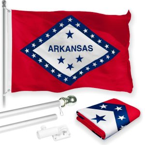 G128 Combo Pack: 6 Feet Tangle Free Spinning Flagpole (Silver) Arkansas AR State Flag 3x5 ft Printed 150D Brass Grommets (Flag Included) Aluminum Flag Pole