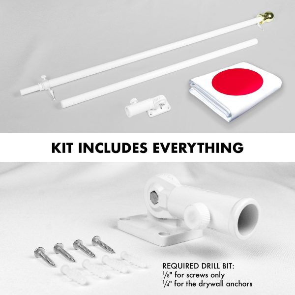 G128 Combo Pack: 6 Feet Tangle Free Spinning Flagpole (White) Japan Japanese Flag 3x5 ft Printed 150D Brass Grommets (Flag Included) Aluminum Flag Pole - Image 2