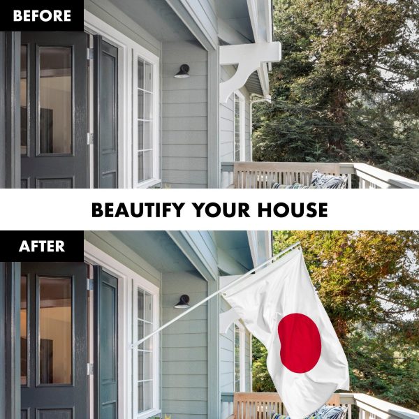 G128 Combo Pack: 6 Feet Tangle Free Spinning Flagpole (White) Japan Japanese Flag 3x5 ft Printed 150D Brass Grommets (Flag Included) Aluminum Flag Pole - Image 3