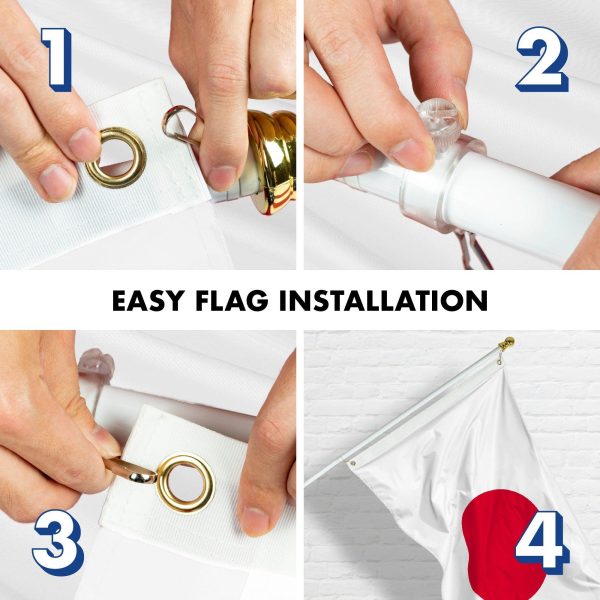 G128 Combo Pack: 6 Feet Tangle Free Spinning Flagpole (White) Japan Japanese Flag 3x5 ft Printed 150D Brass Grommets (Flag Included) Aluminum Flag Pole - Image 7