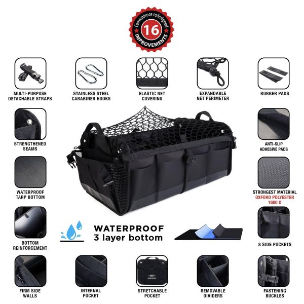 3 Compartment Separable Collapsible Car Trunk Storage Organizer for SUV Minivan Truck Sedan   XL Blacк - Image 7