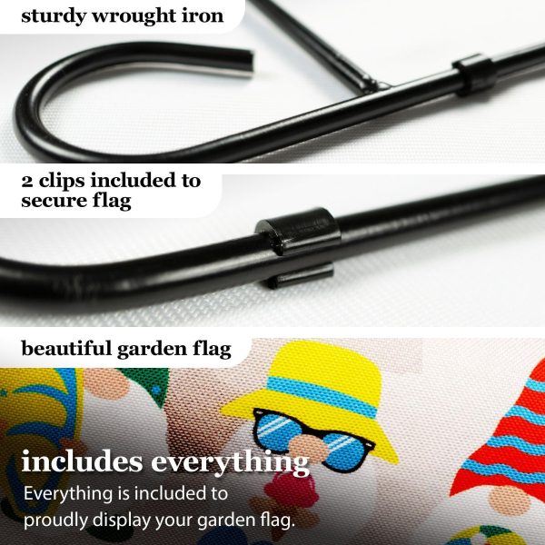 G128 Combo Pack: Garden Flag Stand Black 36 in x 16 in & Garden Flag Hello Summer Decoration Three Beach-Ready Gnomes 12"x18" Double-Sided Burlap Fabric - Image 4