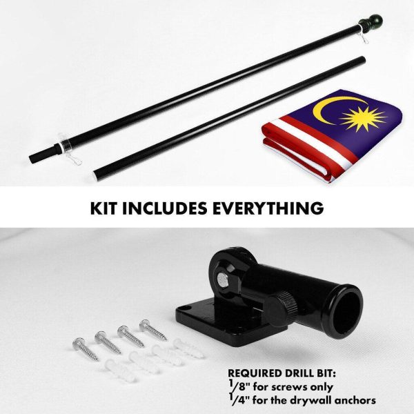 G128 Combo Pack: 6 Ft Tangle Free Spinning Flagpole (Black) & Malaysia Flag 3x5 Ft Printed 150D Polyester, Brass Grommets (Flag Included) Aluminum Flag Pole - Image 2