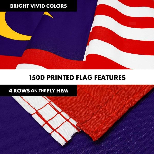 G128 Combo Pack: 6 Ft Tangle Free Spinning Flagpole (Black) & Malaysia Flag 3x5 Ft Printed 150D Polyester, Brass Grommets (Flag Included) Aluminum Flag Pole - Image 5