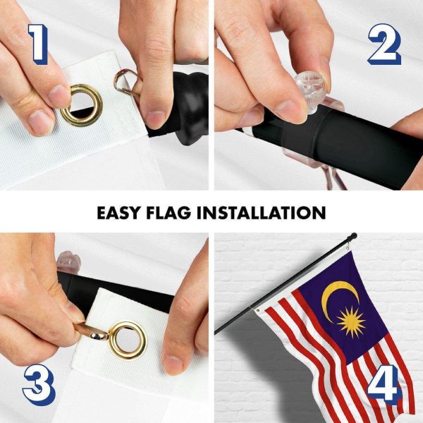 G128 Combo Pack: 6 Ft Tangle Free Spinning Flagpole (Black) & Malaysia Flag 3x5 Ft Printed 150D Polyester, Brass Grommets (Flag Included) Aluminum Flag Pole - Image 7
