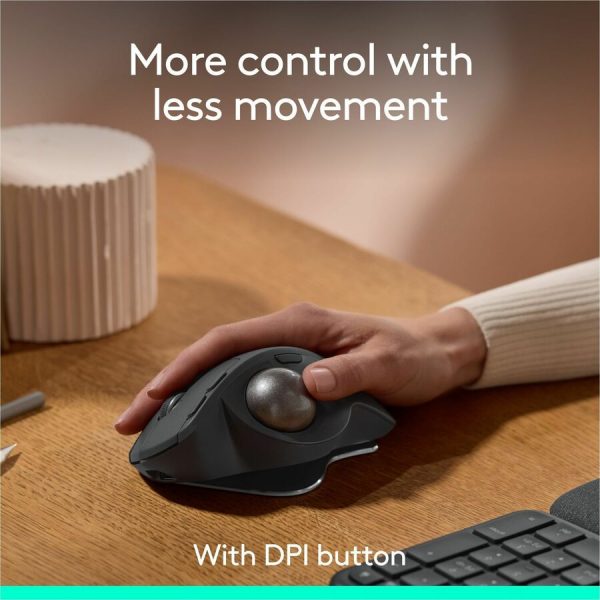 Logitech MX Ergo S Plus Advanced Wireless Trackball Mouse, USB-C Rechargeable Wireless Ergonomic Mouse With Bluetooth and Encrypted Dongle, 6 Programmable Buttons, for PC/Mac (Graphite) - Image 6