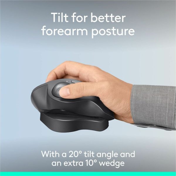 Logitech MX Ergo S Plus Advanced Wireless Trackball Mouse, USB-C Rechargeable Wireless Ergonomic Mouse With Bluetooth and Encrypted Dongle, 6 Programmable Buttons, for PC/Mac (Graphite) - Image 7